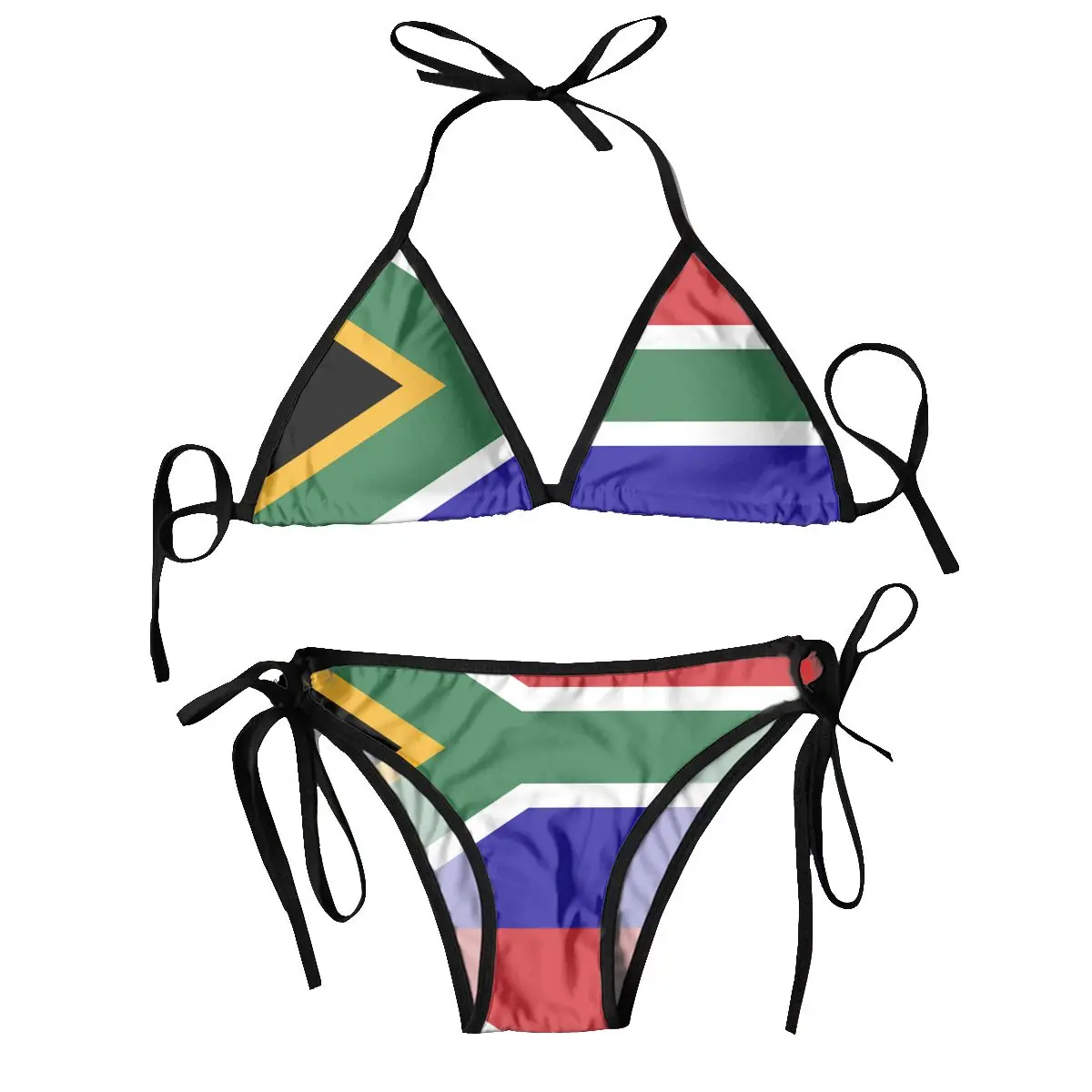 

Women's Triangle Swimsuit, Lace-up Bikini Set, Sexy Halter Swimwear, Pushup, South Africa Flag