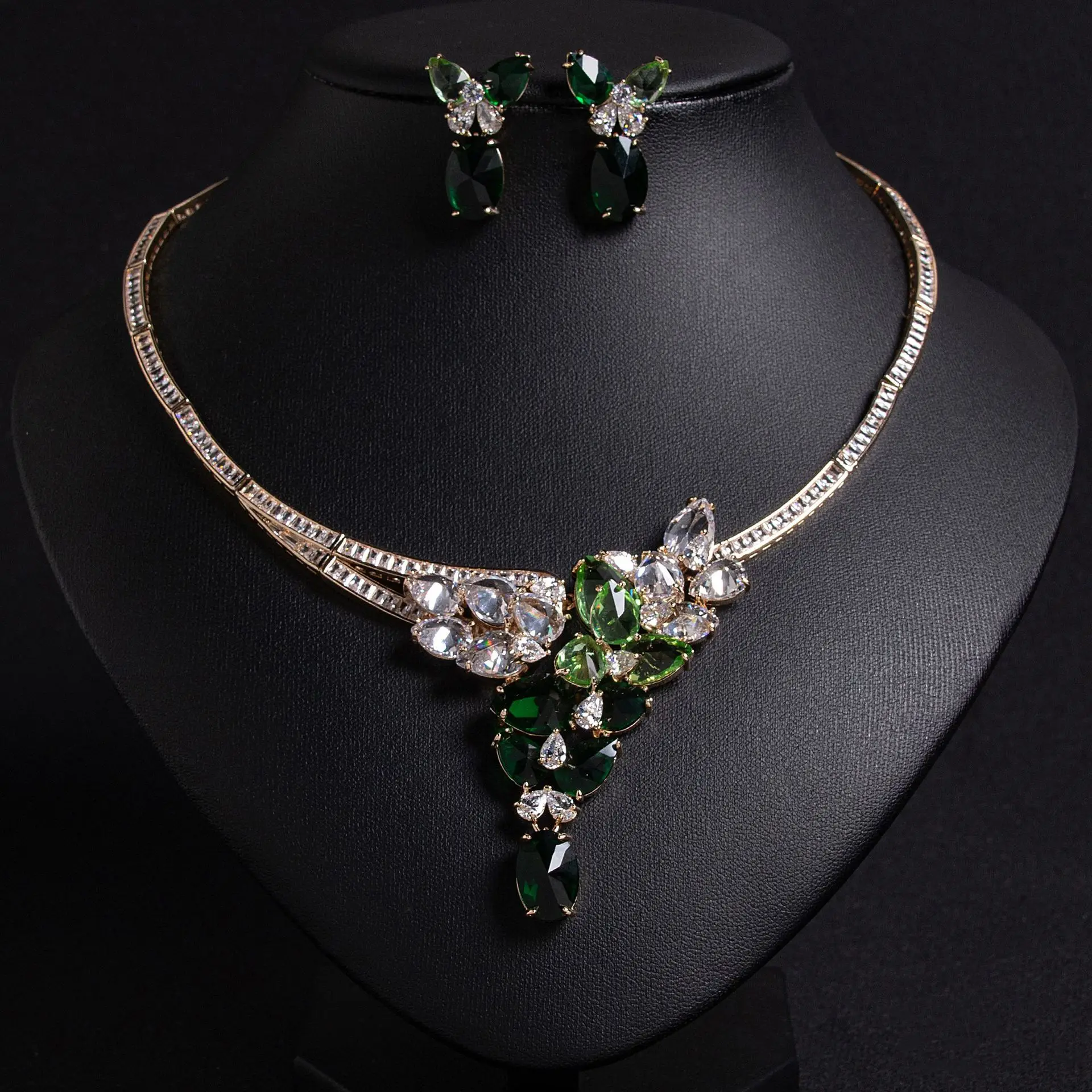 

Super Sparkling Wisteria Necklace and Earrings with Full Diamonds Set Dress Party Dinner Women's Accessories Gift M-156
