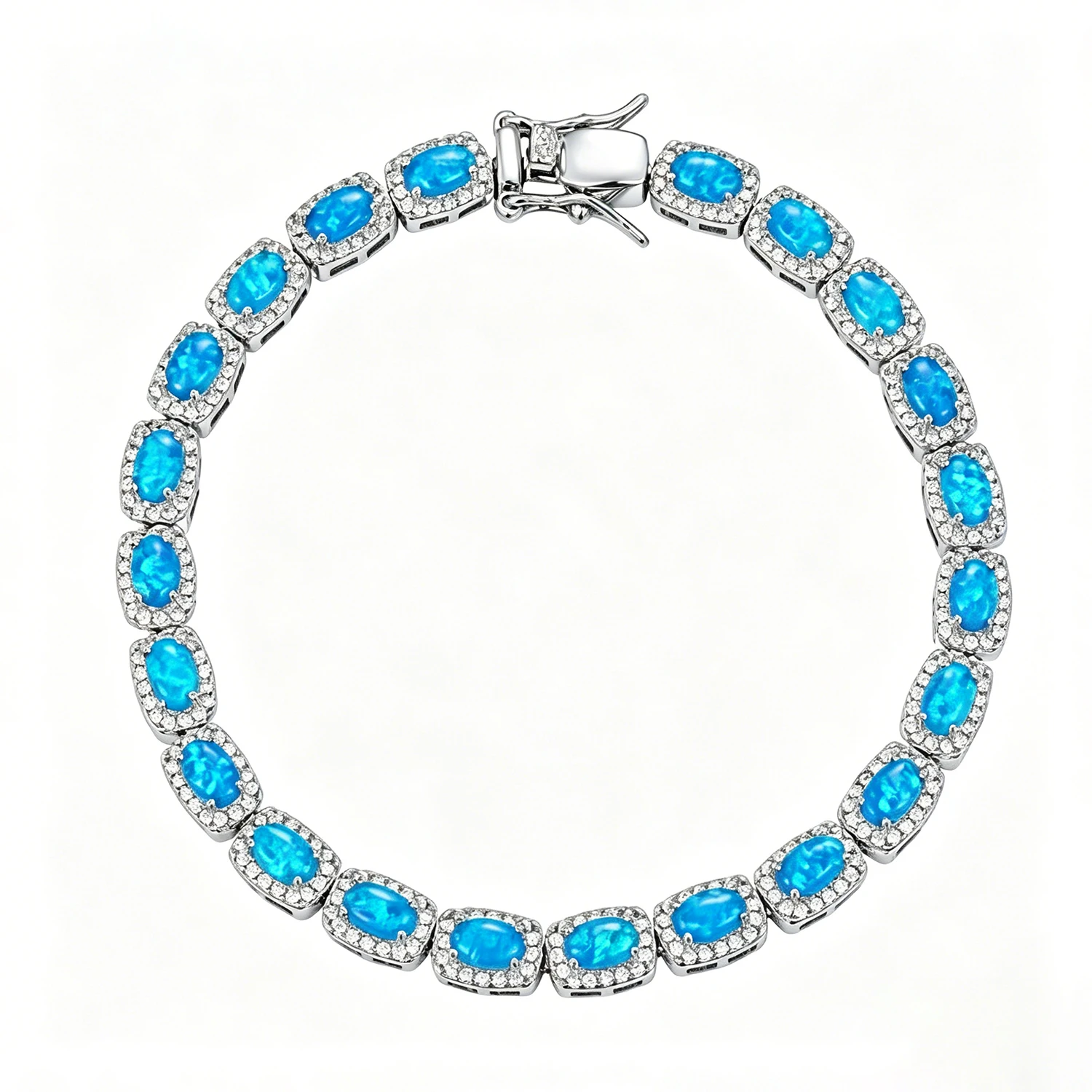 

Elegant Blue Opal Zircon Bracelet, Perfect Gift for Her,Silver Toned Oval Opal Sparkling Zirconia Halos,Ideal for Anniversaries