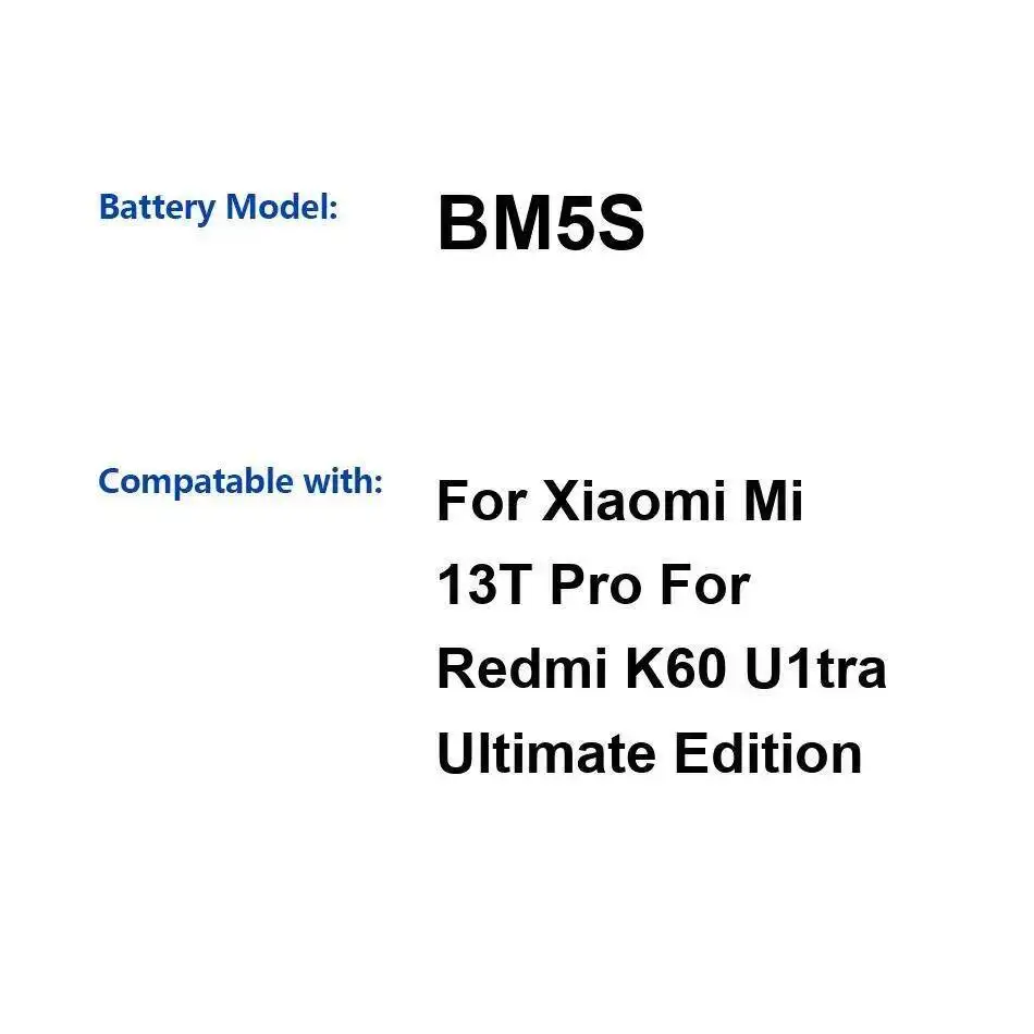 

Mobile Phone Battery Long-Lasting BM5S 5000Mah High Capacity For Xiaomi MI 13T Pro Redmi K60 U1tra Ultimate Edition
