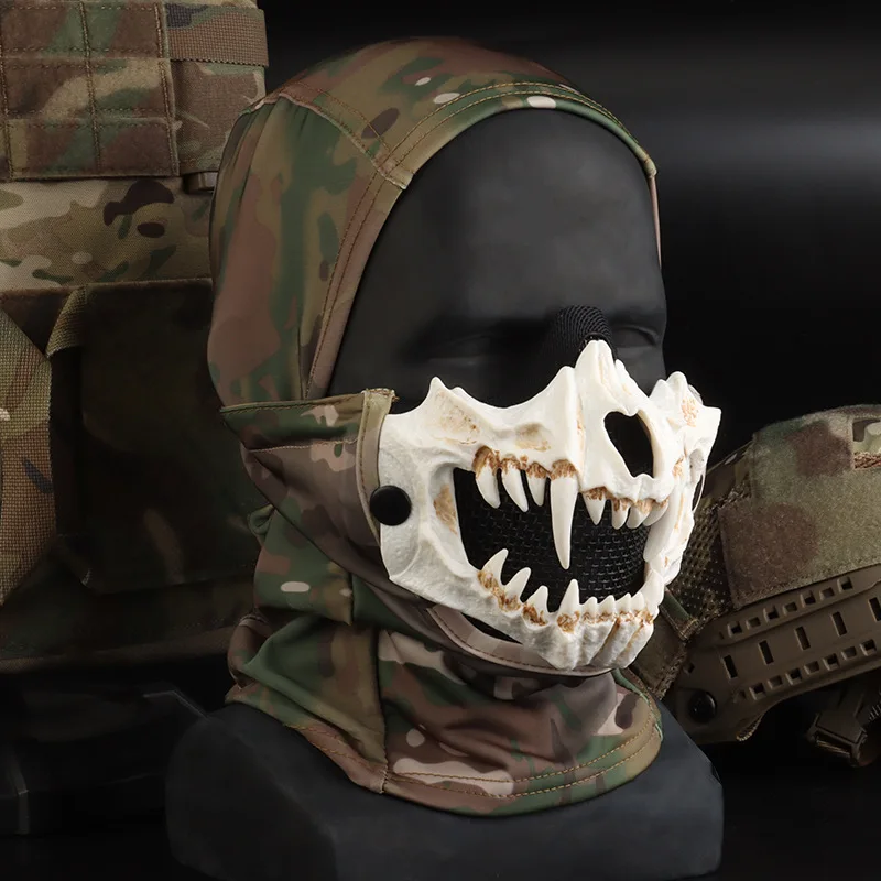 Fangs Mask with Headgear Version, White Mouth, Double Layer Structure Design, High Breathability, Multiple Combinations