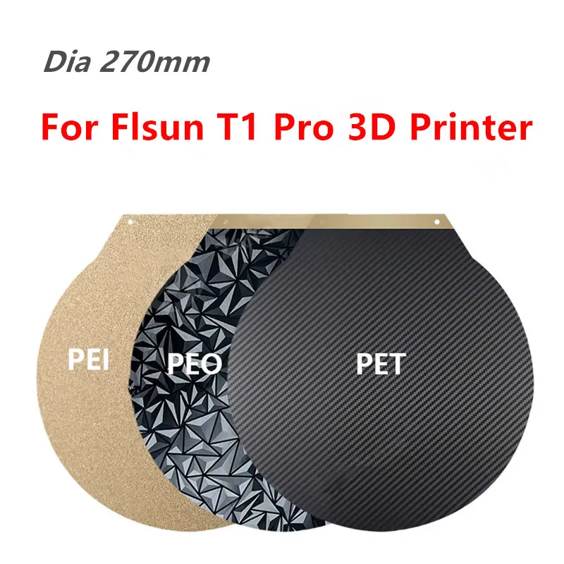 For Flsun T1 Pro/SR PEI Build Plate Round Dia 270mm Double Side Smooth PEO PET PEY PEI Magnetic Flexible Spring Steel Sheet