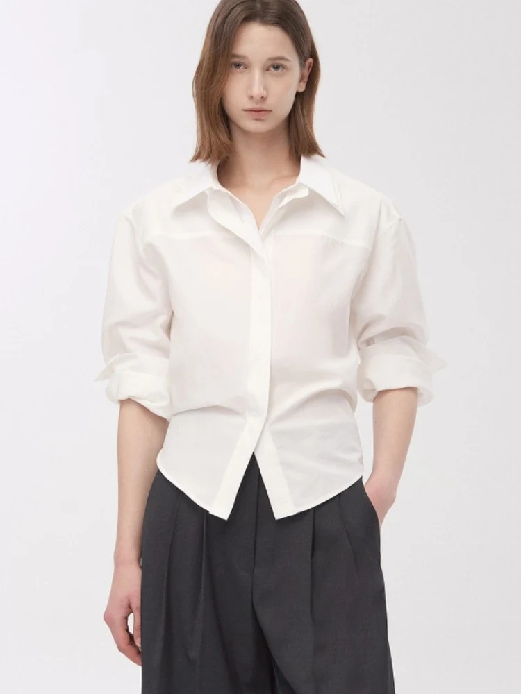 

Summer 2026 Korean Style Fashion Casual Double Layer Collar Loose Fit Skin Friendly Versatile Slimming Women's Cotton Shirt