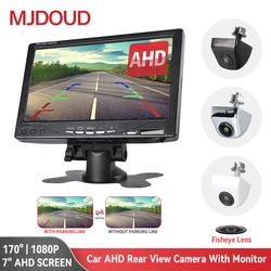 MJDOUD AHD Monitor per auto con telecamera posteriore per parcheggio di veicoli Telecamera frontale per visione notturna 1080P con schermo da 7 pollici 1024 * 600