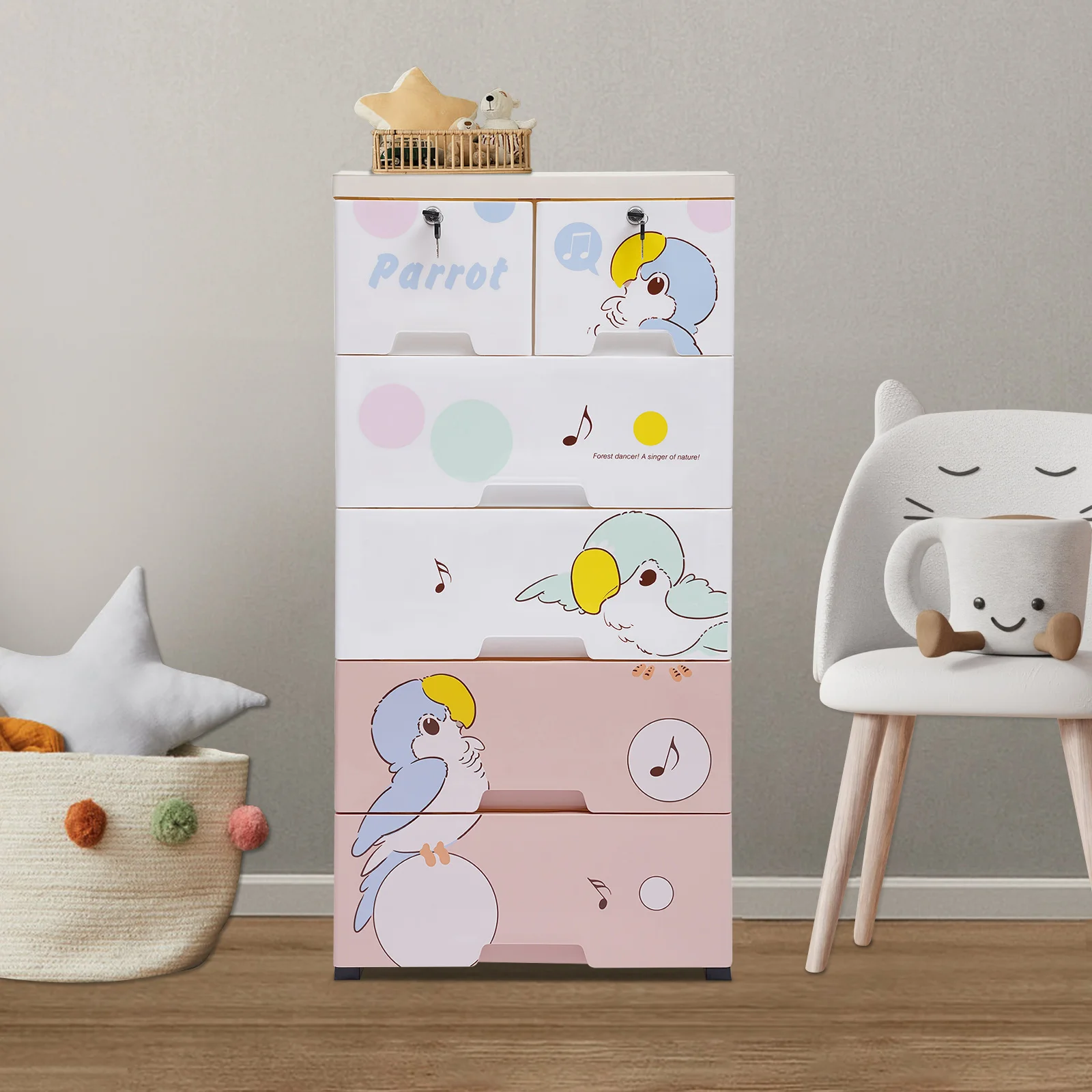 

Modern 6-Drawer PP Storage Dresser, Big Drawers Waterproof Easy Clean, No-tool Assembly for Toys/Clothes/Accessories Storage