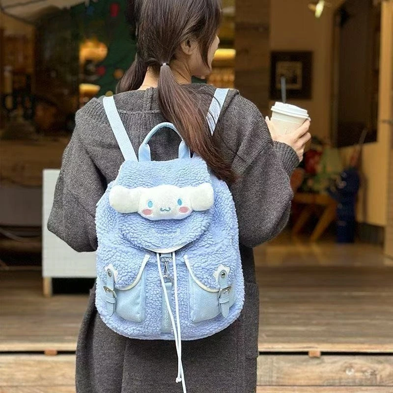 Plecak Sanrio Cinnamoroll Torba Studencka typu Bucket Duża Pojemność i Uroczy Plecak Podróżny Pluszowy Prezent dla Dziewczynek na Festiwal