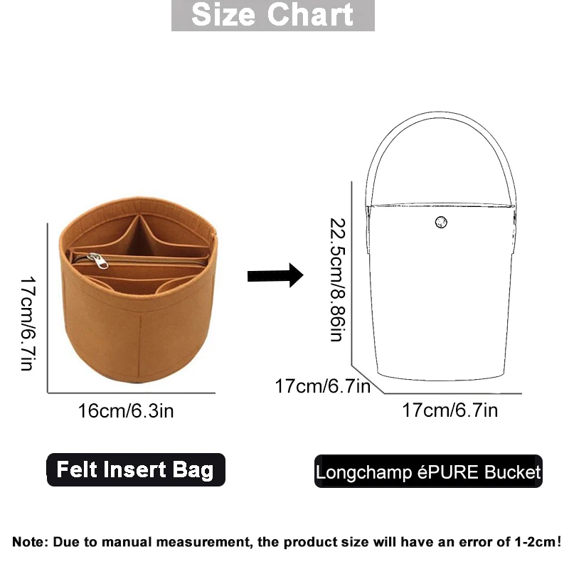 EverToner Felt Cloth Insert Bag For longchamp éPURE Bucket Organizer Makeup Pouch Women\'s Handbag Travel Inner Purse