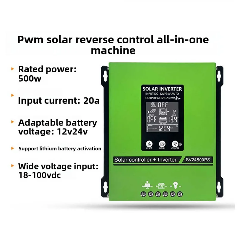 500W Pure Sine Wave Off Grid Solar Inverter Integrated 12V 24V MPPT PV Charge Controller for Home System Use