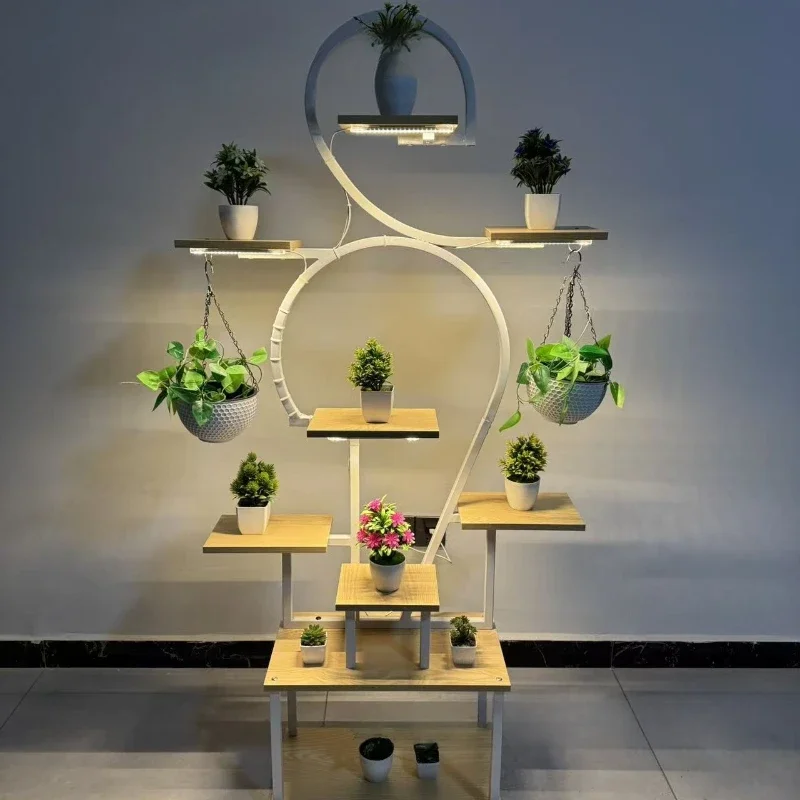 Flower stand indoor growth light multi-layer wrought iron living room balcony household green plant rack storage rack