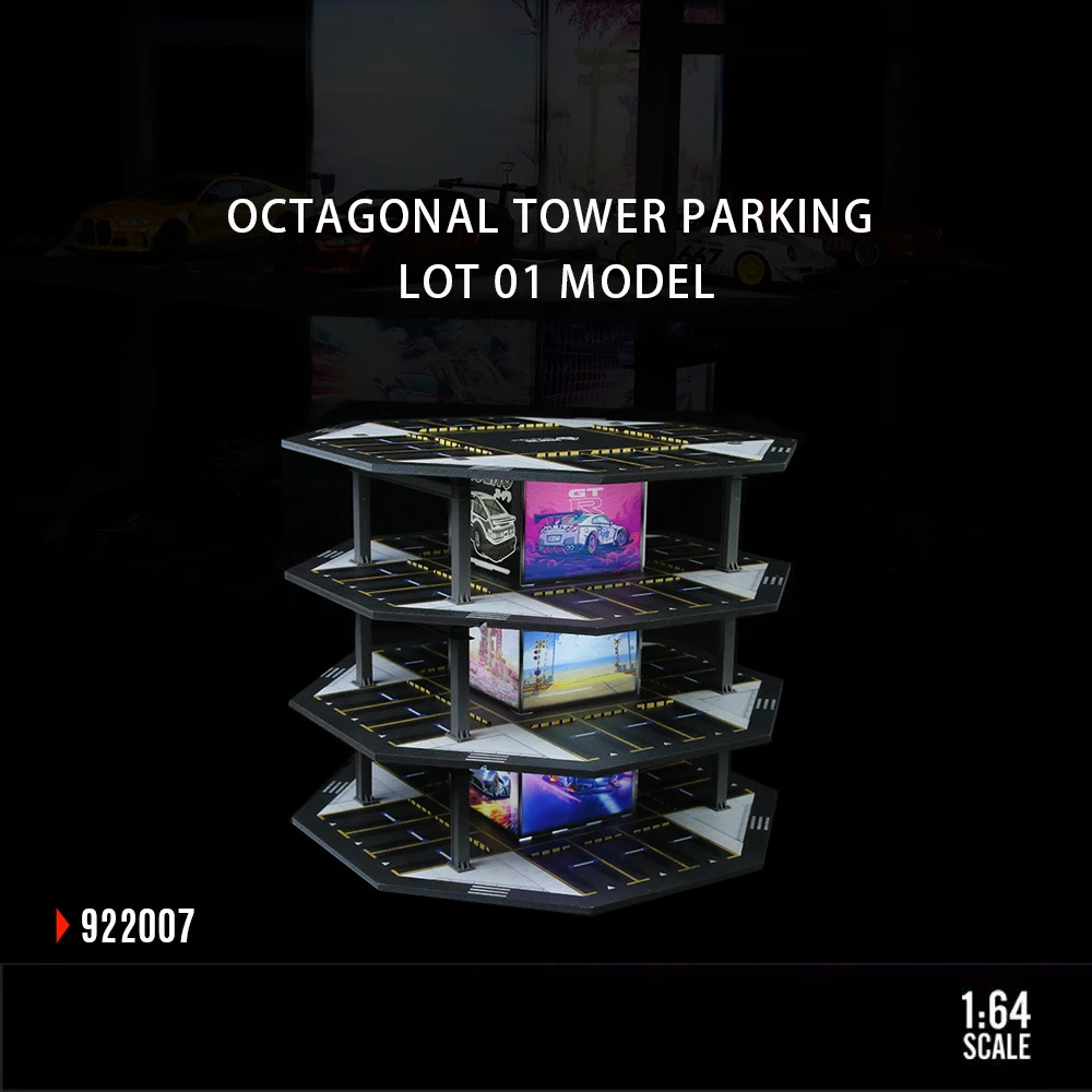 Modelli di garage per auto Parcheggio per edifici ottagonali 1:64 - 48 spazi di parcheggio, illuminato, scena di simulazione in miniatura
