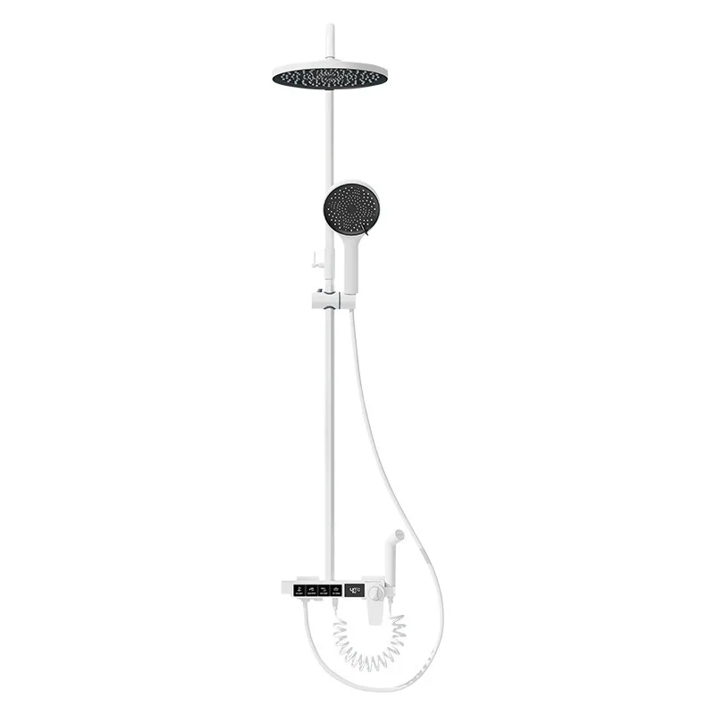 

Бытовая кнопка цифрового дисплея с постоянной температурой, четырехскоростной белый душевой набор с постоянной температурой для ванной комнаты