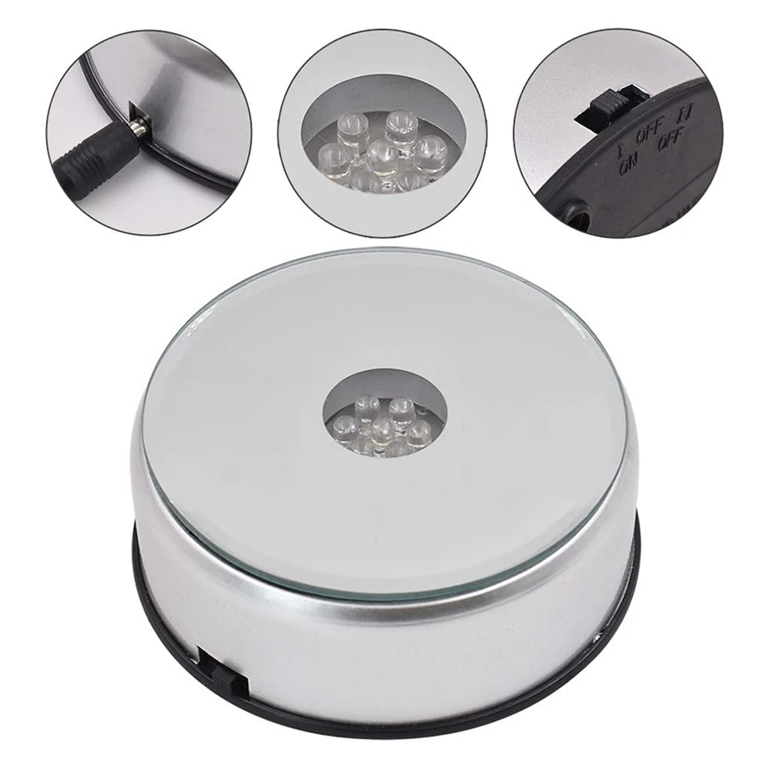 Top Sale Display Turntable Base For Crystals Glass Art,4Inch 7 LED 7 Colored Rotating Crystal Display Base Stand