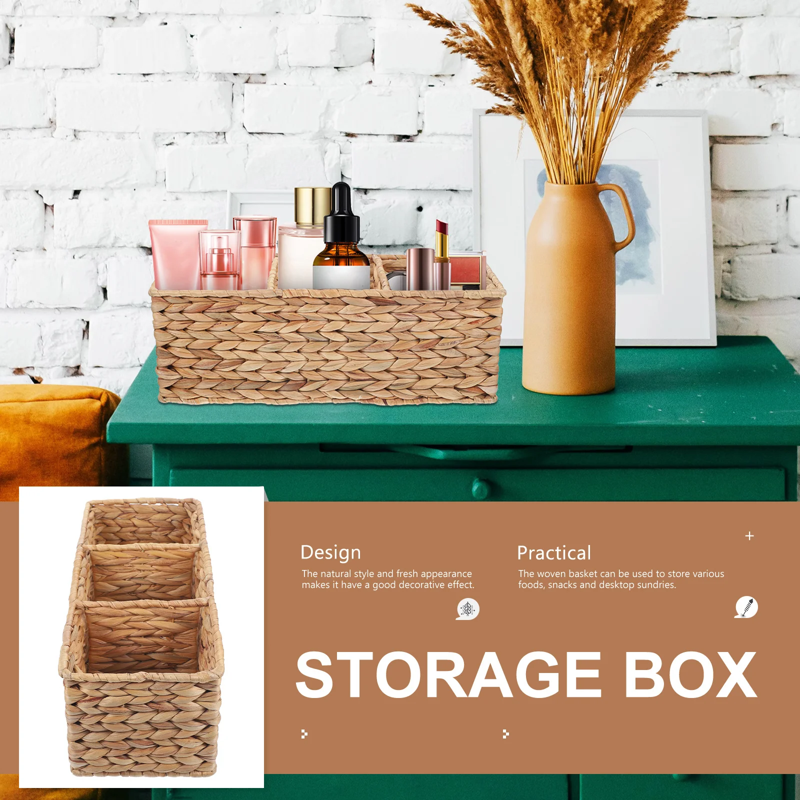 

Rustic Woven Basket Divider Storage Organizer Desktop Sundries Basket Multi-Function Woven Baskets for Home Decor