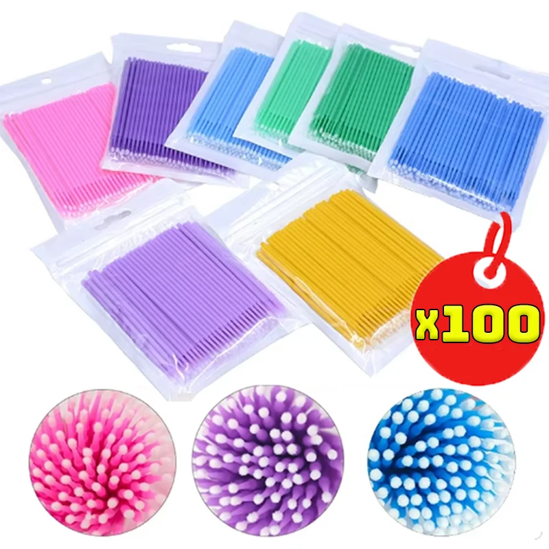 100Pcs Disposable Eyelash Eyeliner Cleaning Cotton Swab Lip Gloss Applicator Stick Beauty Clean Remover Cotton Swab Makeup Tools