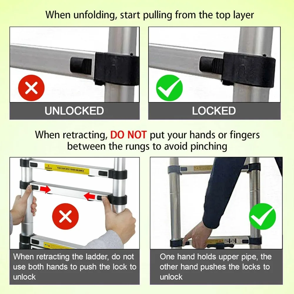 Scala di estensione in alluminio pieghevole per carichi pesanti - 16,5 piedi, 2 ganci rimovibili, superficie antiscivolo, uso multiuso