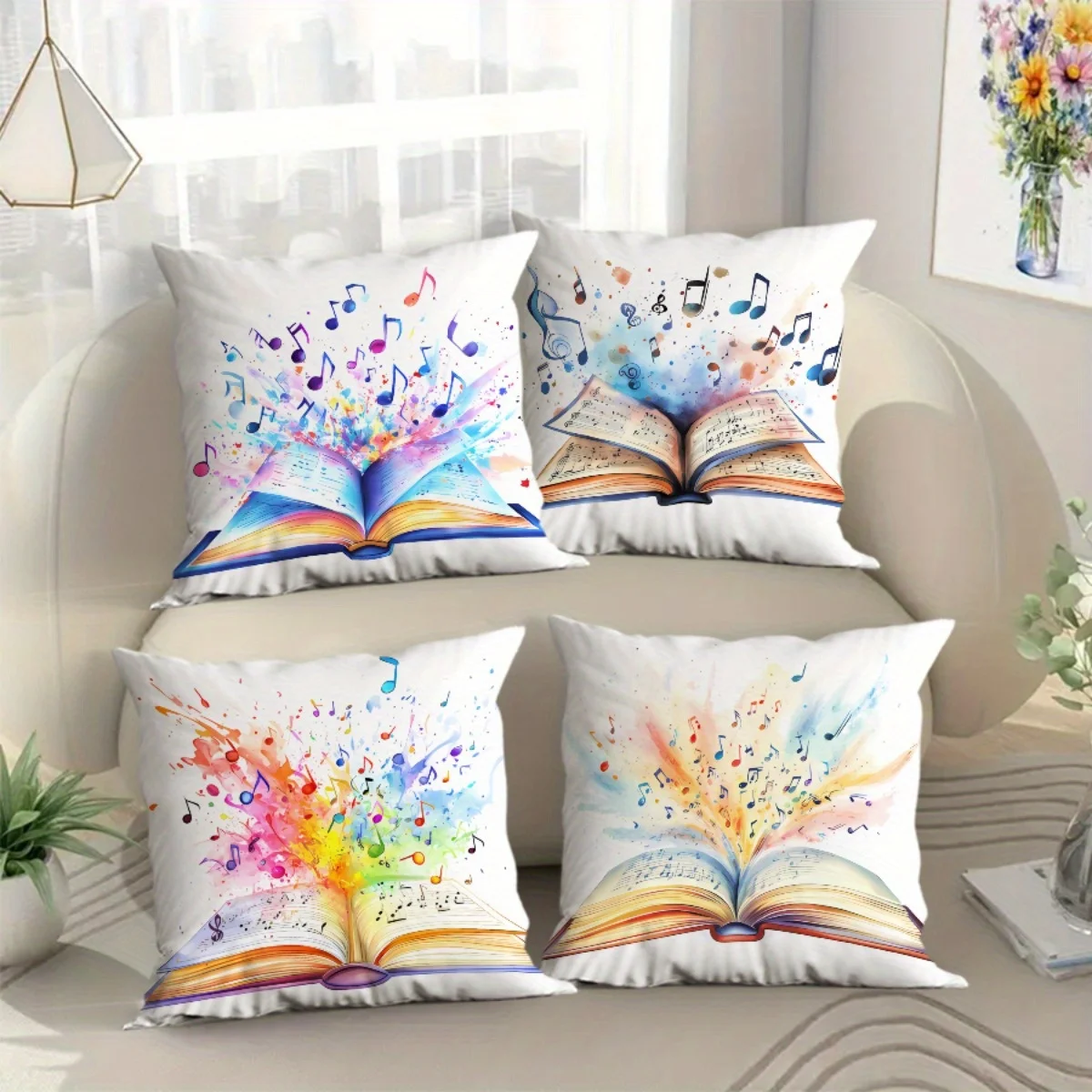 Colorful musical note pattern digital printing pillow cover Short plush Suitable living rooms bedrooms sofas throw cushion cover
