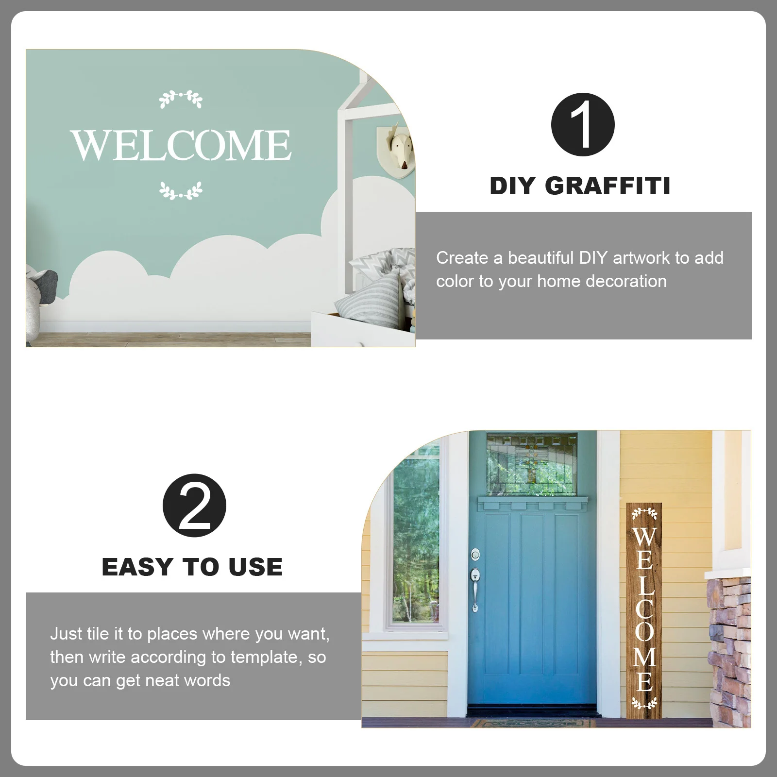 

1Set Painting Template DIY Welcome Stencils Waterproof Washable Plastic Home Porch Decoration Craft Drawing Stencil