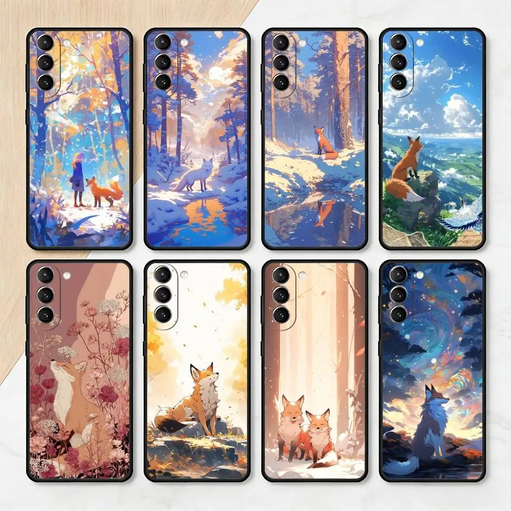 

A-Animal Cute F-Fox Phone Case For Samsung S25,24,23,22,30,21,10,9,Ultra,Plus,Lite,FE,4,5 G Soft Black Case