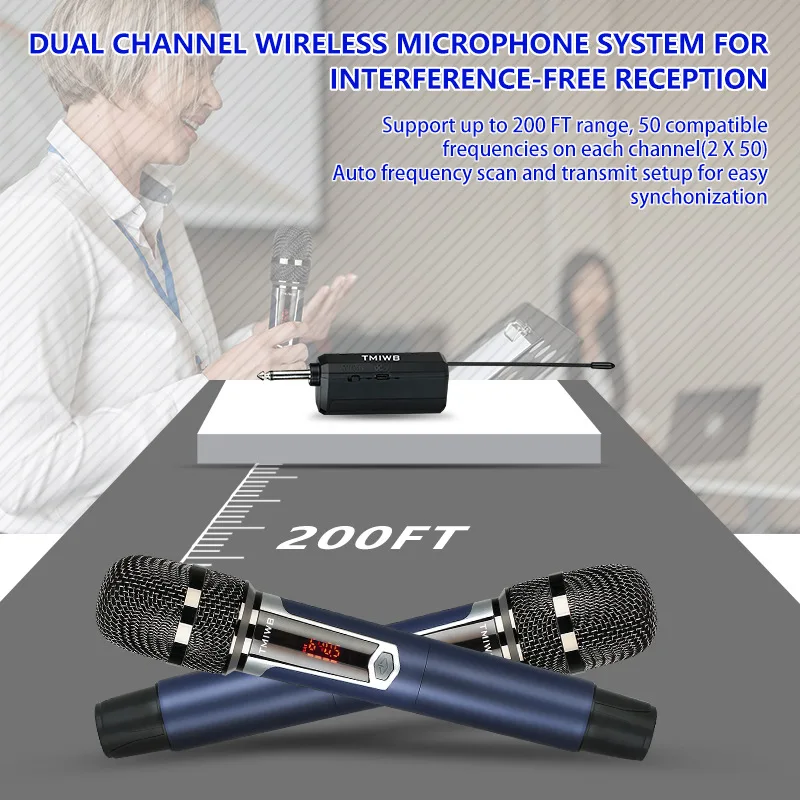 1/ 2 canais uhf microfone sem fio profissional karaoke microfone de gravação handheld microfone para alto-falante festa palco desempenho