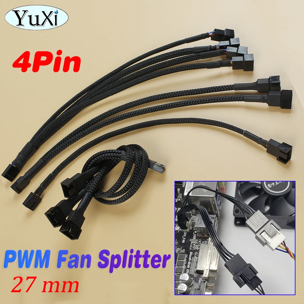 1Pcs Motherboard 4Pin Cooling Fan Water-Cooled 4Pin 1 To 2 3 Transfer Wiring PWM Multi-fan Temperature Control Extension Cord