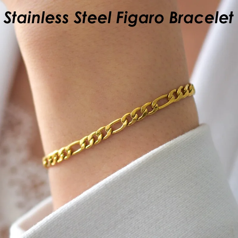 アクセサリー sunny side. Basic Figaro Chain Bracelet 10pcs Figaro Bracelet Stainless Steel Gold Tone Unisex Chain