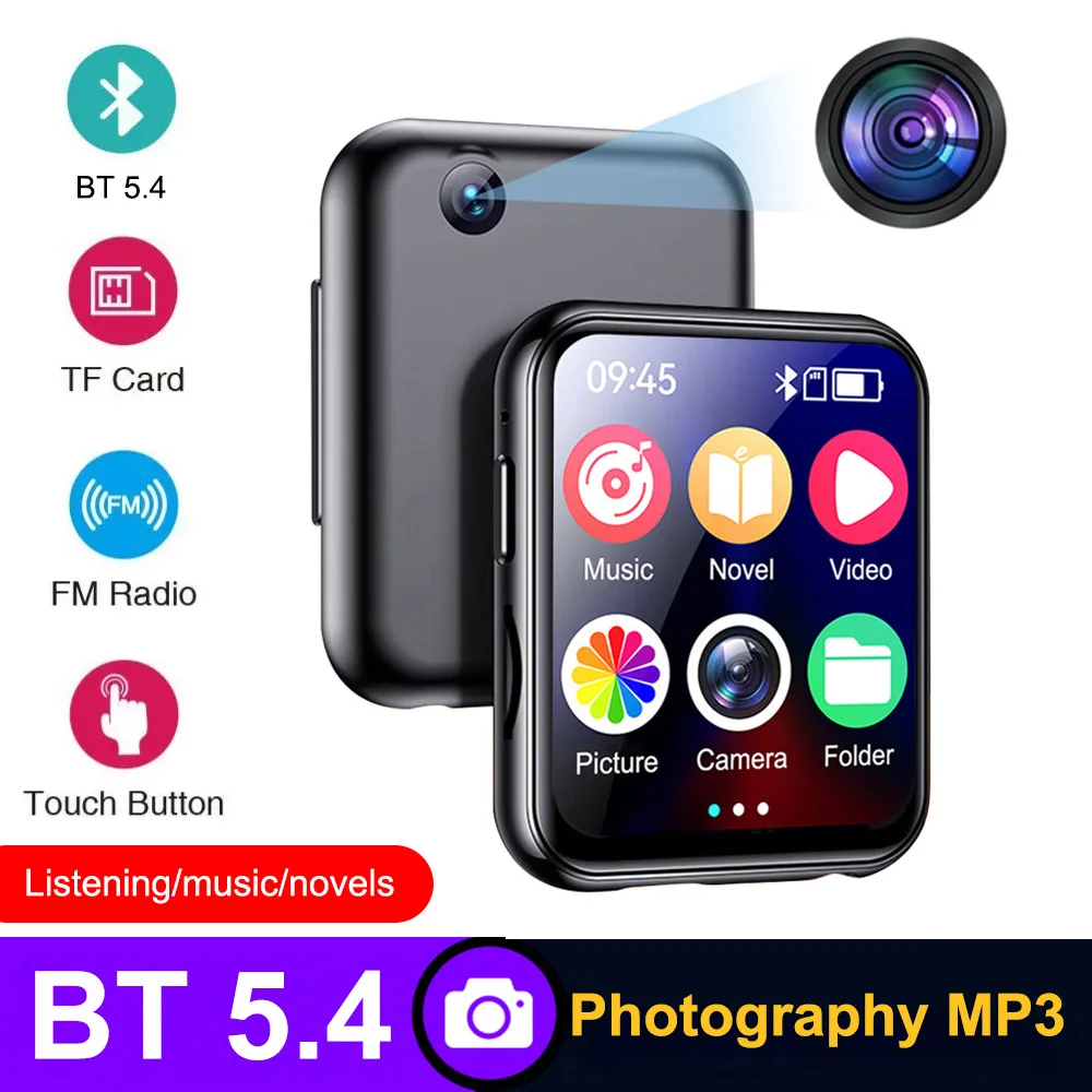 ما يصل 64 جيجابايت HiFi صوت بلوتوث 5.4 شاشة لمس كاملة مشغل موسيقى MP3 مع مسجل 720P كاميرا مشغل فيديو راديو FM/الكتاب الإلكتروني #1