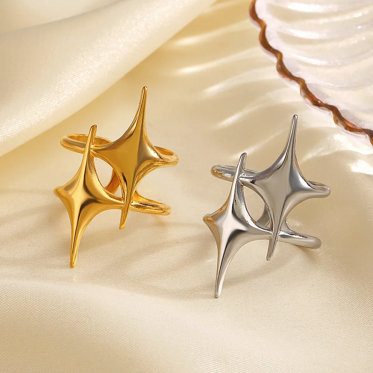 

Stainless Steel Ring Punk Vintage Y2K Cross Star Open Rings for Women Fashion Couple Jewelry Gift Simple Senior Sense Adjustable