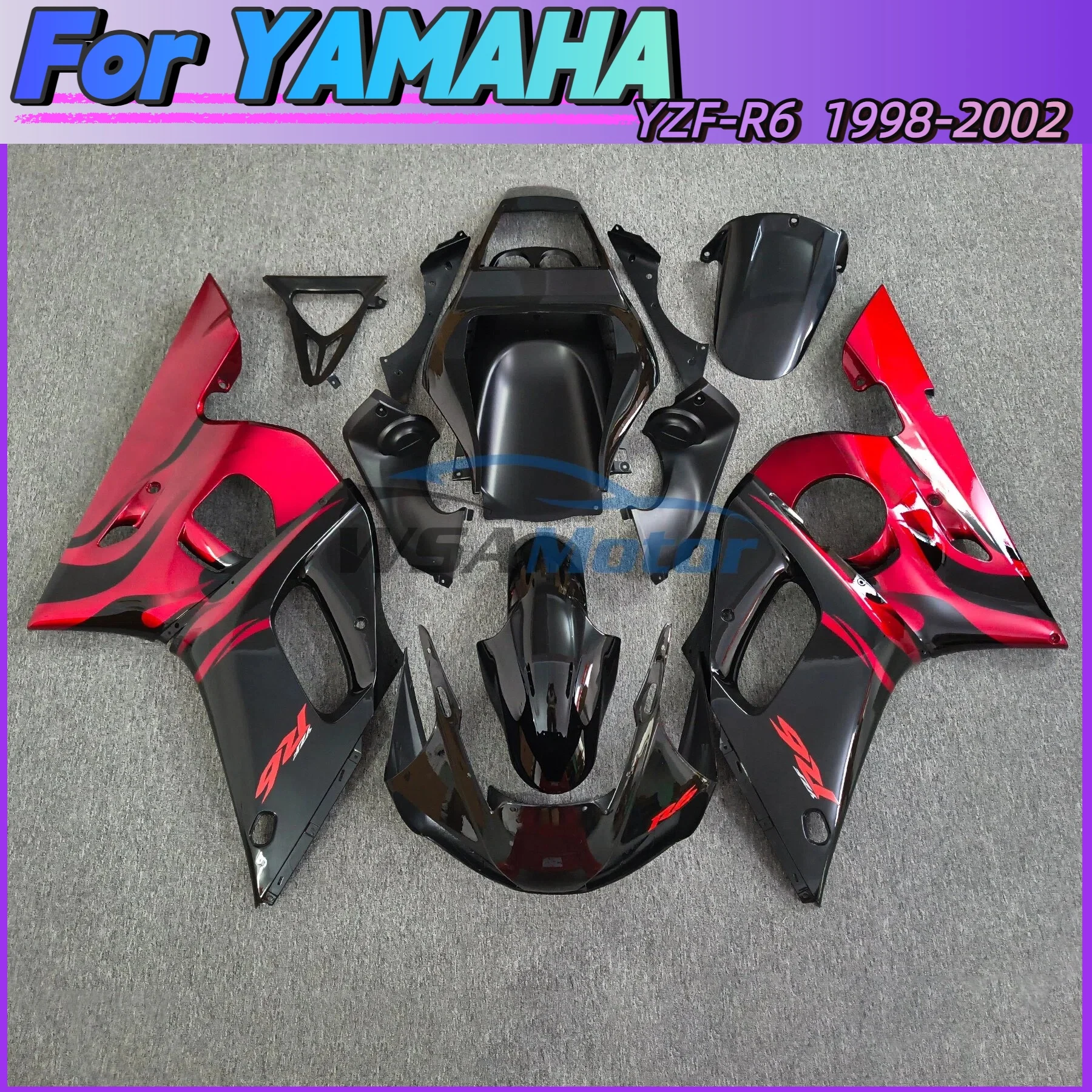 

Motorcycle Fairing Kit For Yamaha YZF-R6 98-02 YZF R6 1998 1999 2000 2001 2002 ABS Fairing Red Black