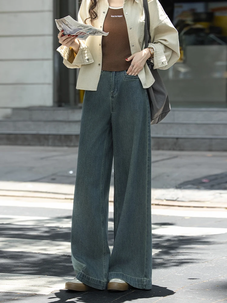 

Женские джинсы с высокой талией, широкие брюки в пол, уличный стиль, весна-осень, новая модная коллекция, повседневные удобные джинсы