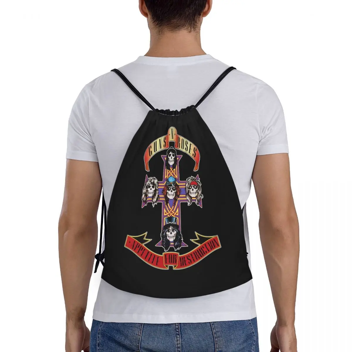 Hard Rock Band Guns N Roses Drawstring Backpack Women Men Gym Sport Sackpack Portable Bullet Logo Shopping Bag Sack