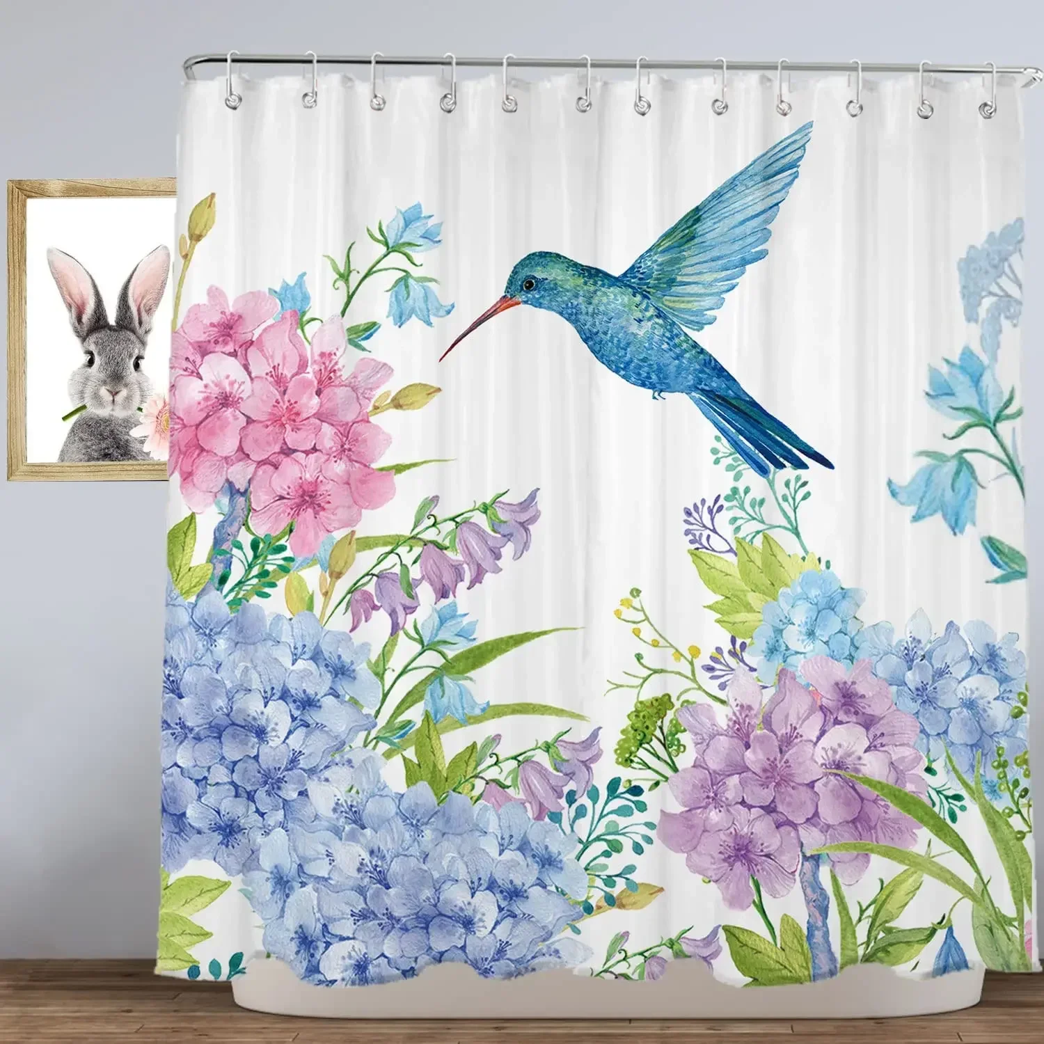 Spring Easter Shower Curtains Butterfly Egg Watercolour Floral Lavender Plant Bath Curtain Modern Creative Fabric Bathroom Decor