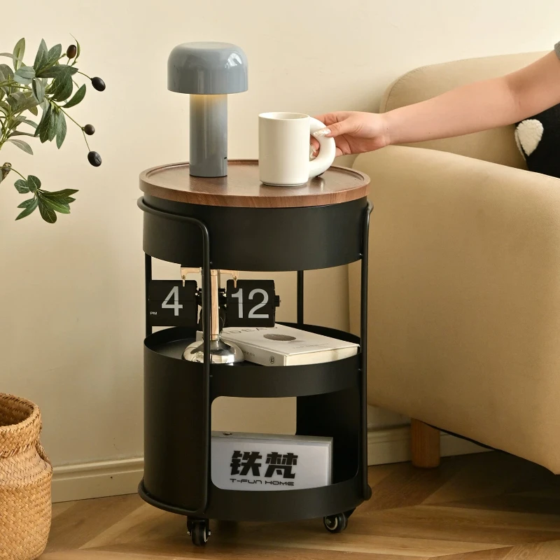 Minimalist Movable Round Side Table Iron Living Room End Table Bedroom Corner Storage Table Nordic Style Indoor Home Furniture