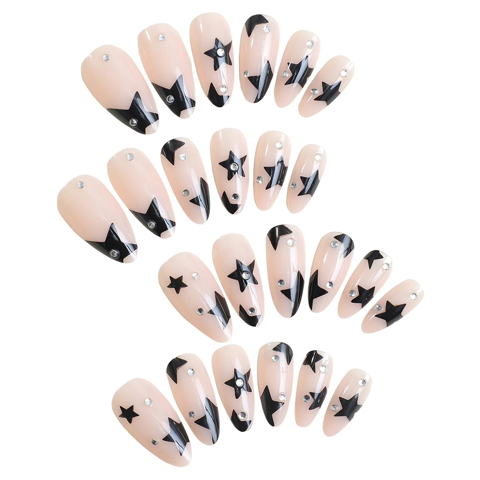 Nude Press on Nails with Black Star Decor with Harmless and Smooth Edge Nails for Stage Performance Wear