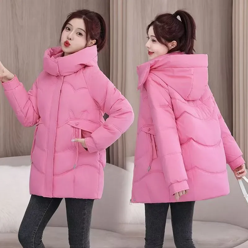 

2026 New Winter Parkas Cotton Jacket Women Mid-Length Long Sleeve Hooded Thick Warm Bread Coat Female Loose Padded Clothes T1631