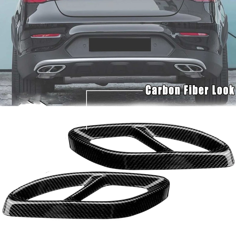 Carbon Fiber Rear Dual Exhaust Pipe Stick Cover Trim Exhaust Muffler Panel For Benz A B C E GLC GLE GLS Class