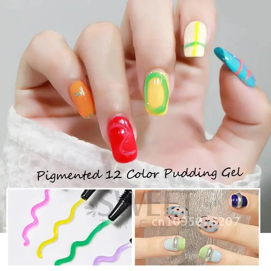 6PCS 5D Pudding Gel Set 12 Pigmented Painting Modeling Gel Nails Decor for Jelly DIY Texture Sculpture Emboss Korean Varnishes