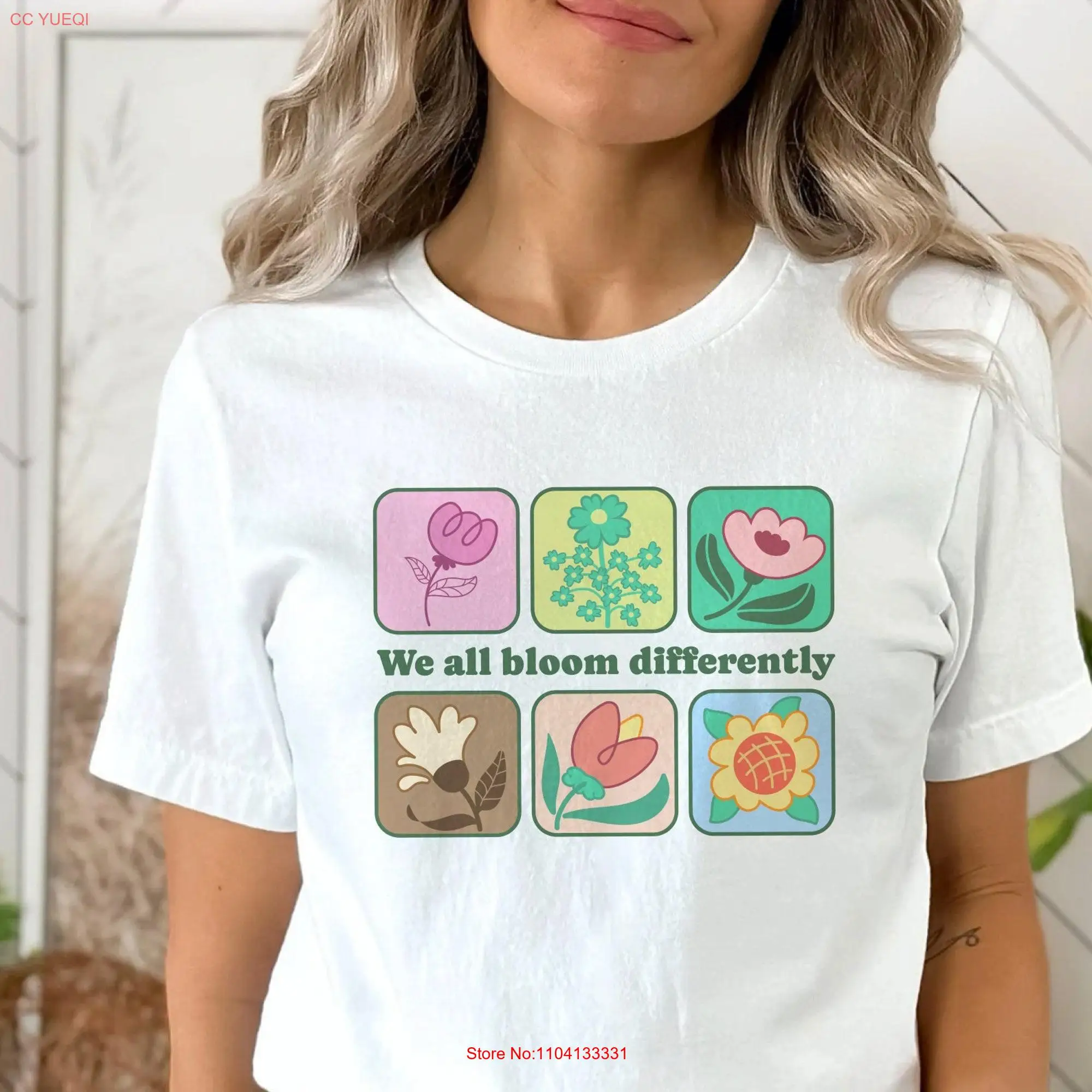 We All Bloom Differently T Shirt Special Education Teacher For Kindergarten Elementary Floral long or short sleeves