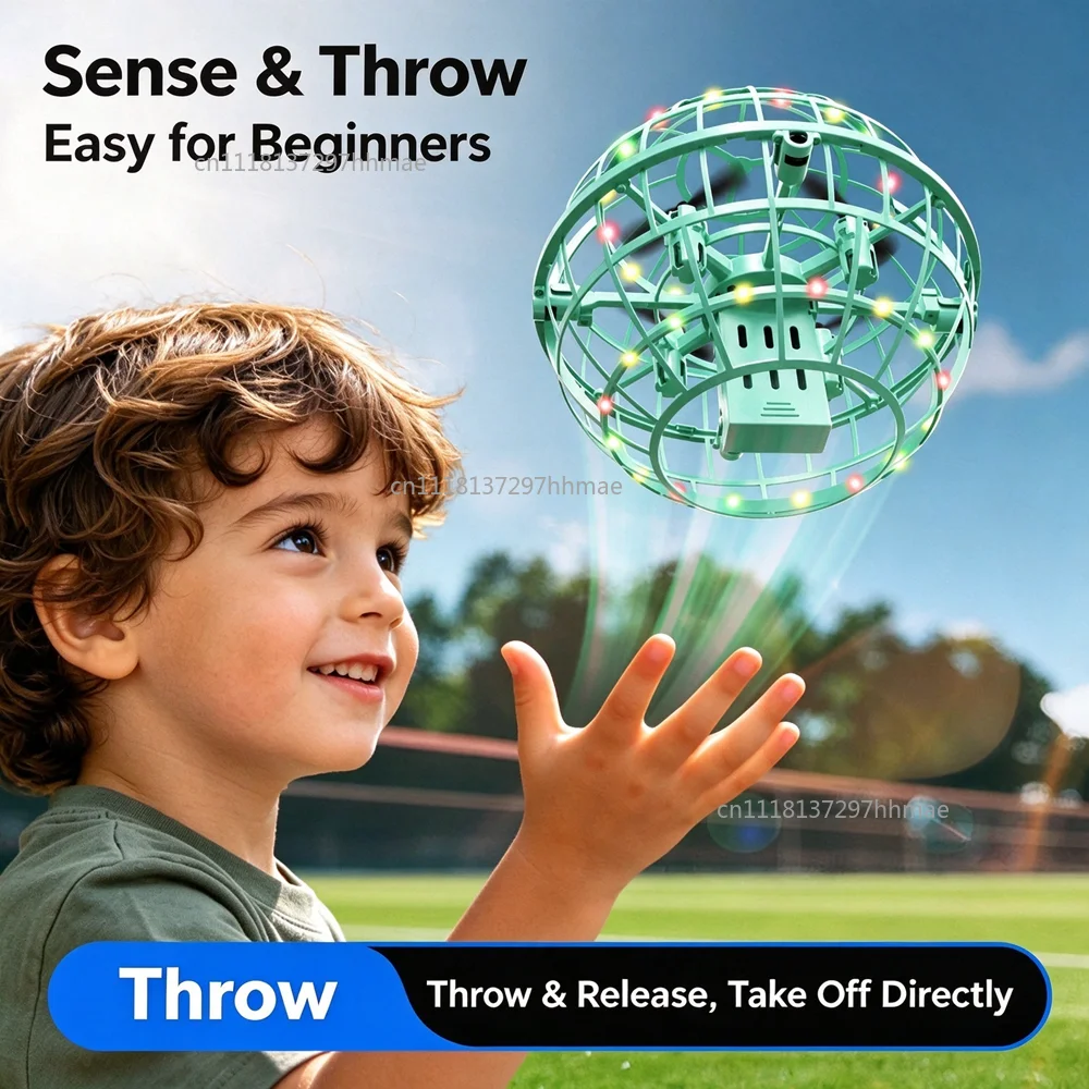 Upgraded RGB Flying Orb Ball Toy 10 Min Flight Time USB Rechargeable Hand Controlled Hover Drone Ball LED Spinner Birthday Gift