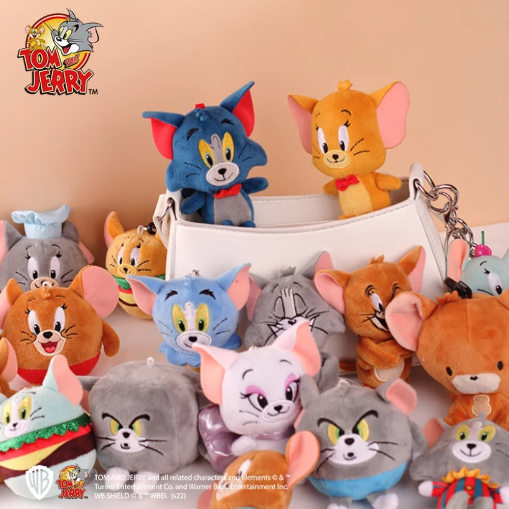 MINISO Tom&Jerry Plush Doll Bag Ornaments Funny Deformation Dress Up Short Plush Soft Couple Keychain Cute Kawaii Delicious