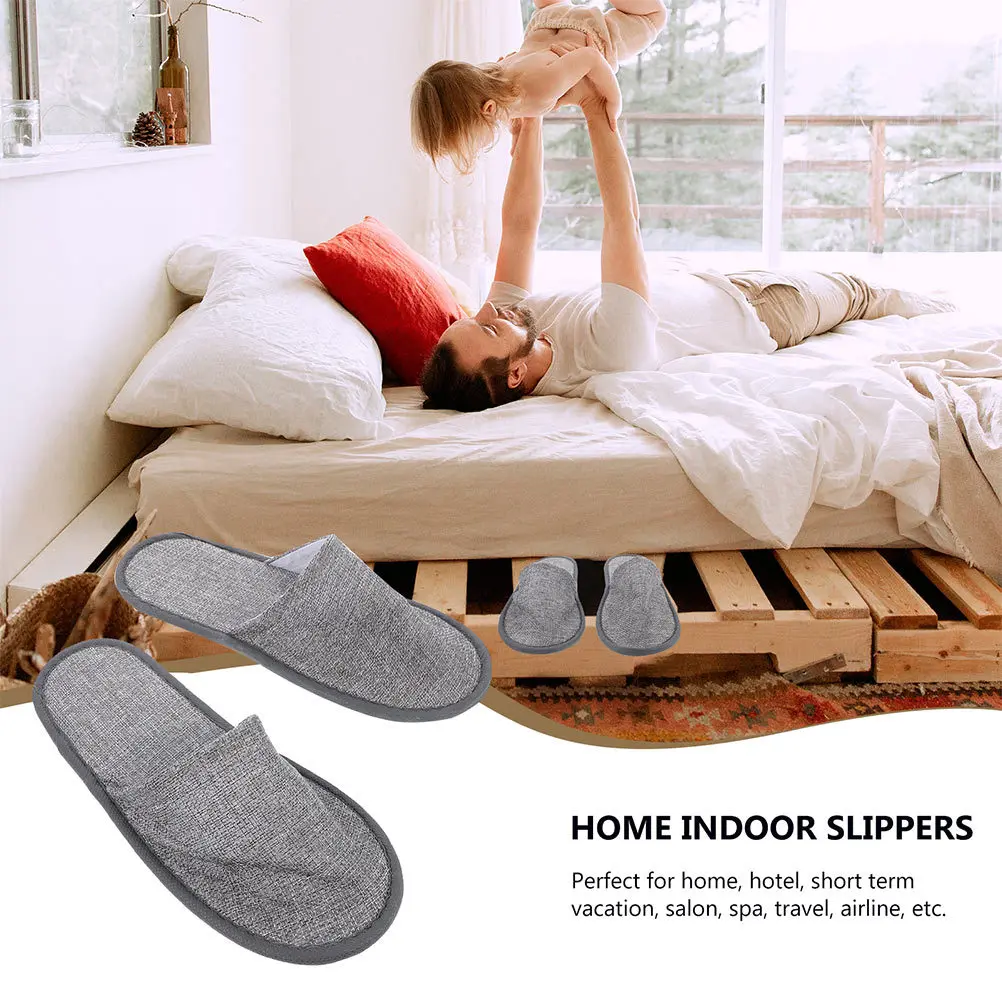 

10 шт. нескользящие домашние тапочки из мягкого хлопка и льна унисекс, дорожные складные домашние серые тапочки для отелей, обувь для гостей