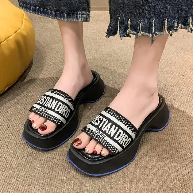 2024 New Luxury Summer Boutique Women\'s Slippers High Heels Novel Women Sandals Fashion Slippers Shopping Walking Women\'s Shoes