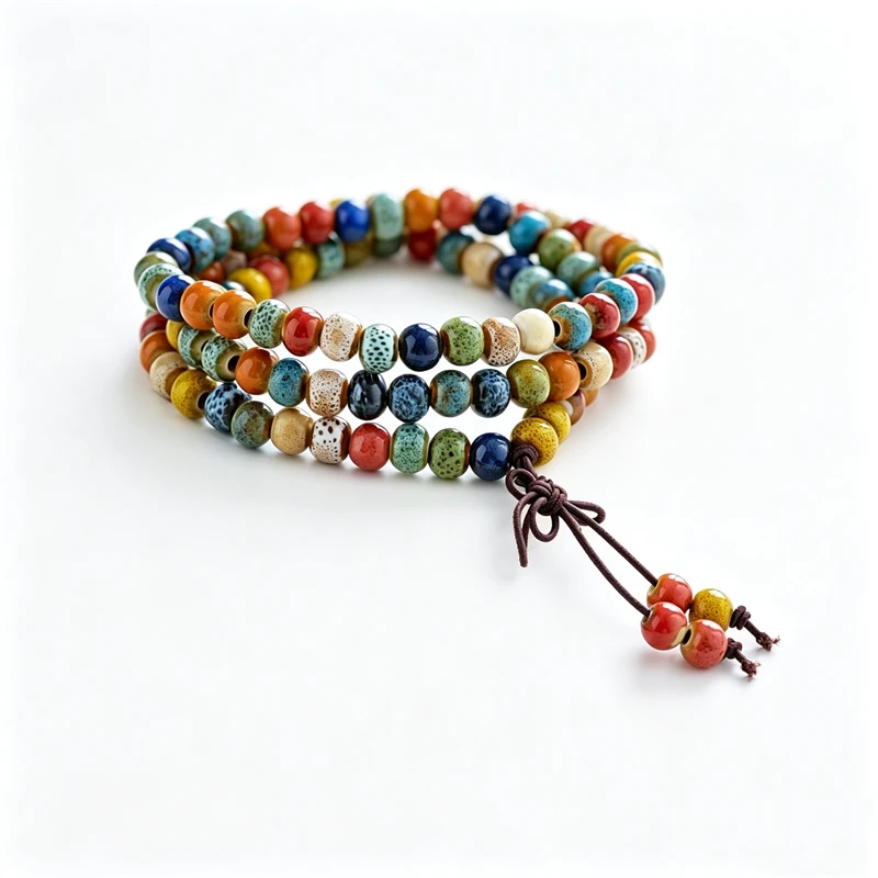 BoYuTe Triple Wrap Ceramic Beaded Bracelet Speckled Floral Glaze Porcelain Beads Adjustable Tassel Long Bracelet Accessories