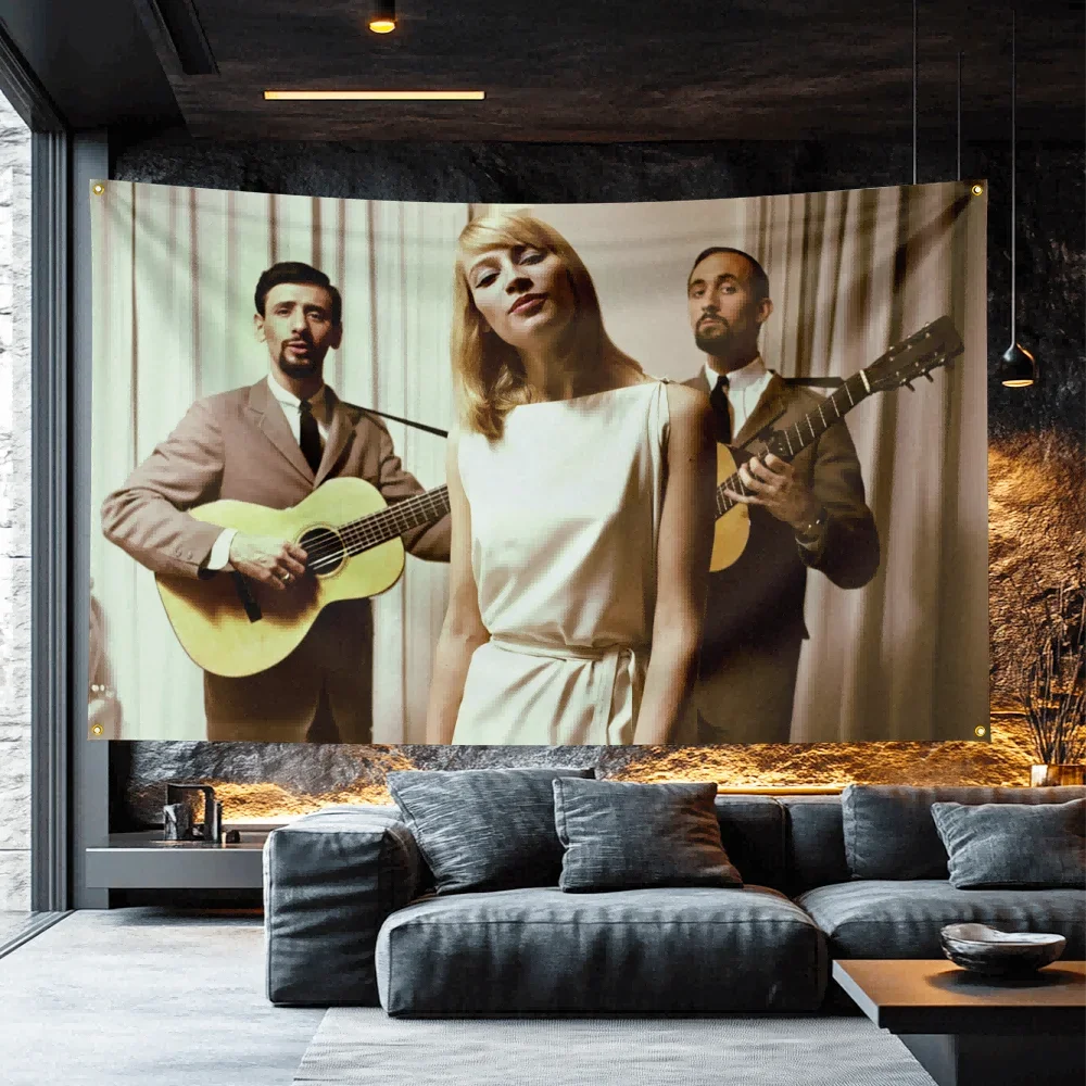 Peter, Paul and Mary Style Music Flag   Polyester Wall Banner For Dorm Decor Audiophile Gift