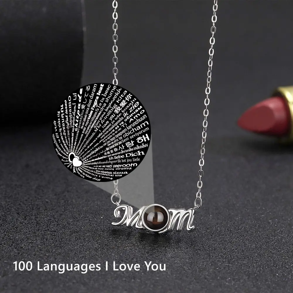 Projection Photo Necklace Personalized Custom Photo Necklace for Women Mom Heart Pendant Mother's Day Jewelry Memory Gift