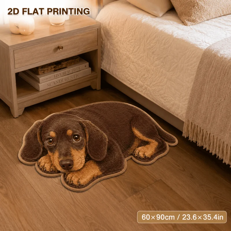 VIKAMA Cute Dachshund 3D Sausage Dog Shaped Rug Water Absorbent Non Slip Bath Floor Mat Washroom Bedroom Indoor Home Decor