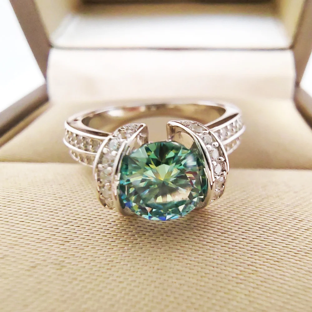 

S925 Silver 1ct Green Moissanite Ring Women's VVS 6.5MM Jewelry Party Gift