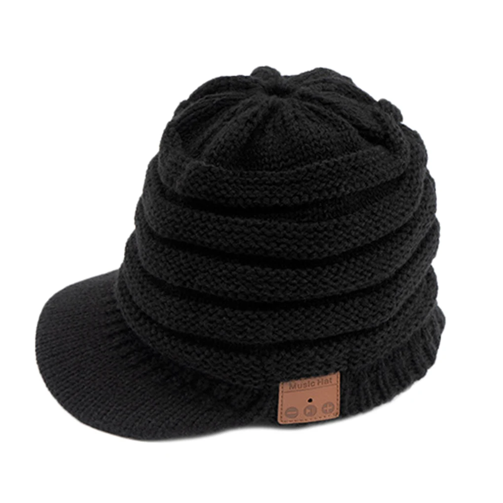 Winter Knitted Peak Hat Bluetooth 5.0 Headphone Warm Cap Women Wireless Headset Music Hat