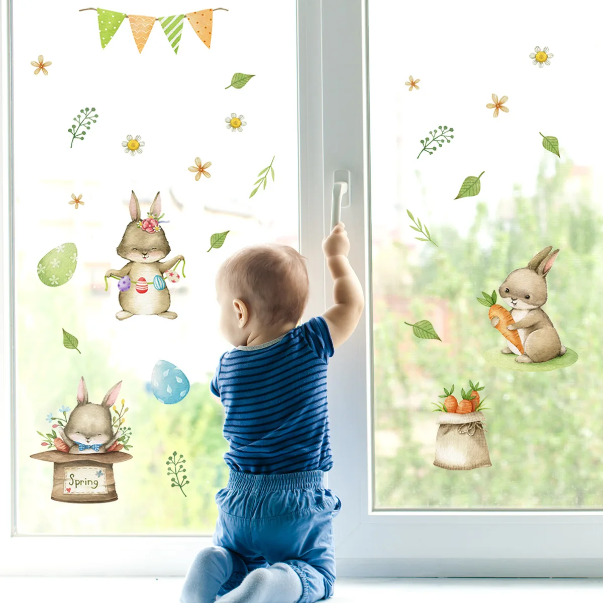 30*60cm Cartoon Rabbit Carrot Wall Stickers Window Mural Decals Living Room Bedroom Study Restaurant Home Decor Wallpaper