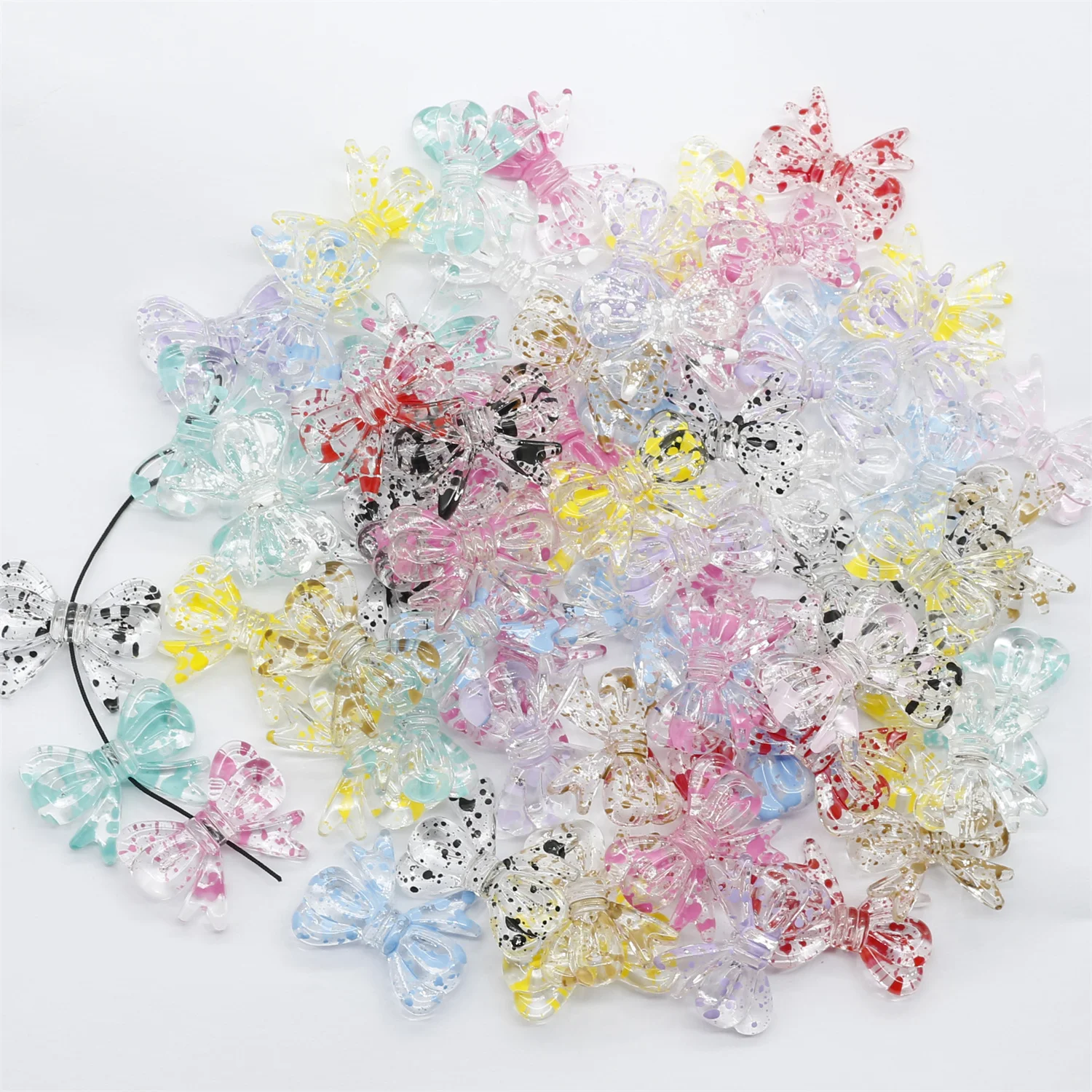 

30pcs Transparent Bowknot Loose Spacer Beads DIY Phone Chain Jewelry Keychain Accessories Making