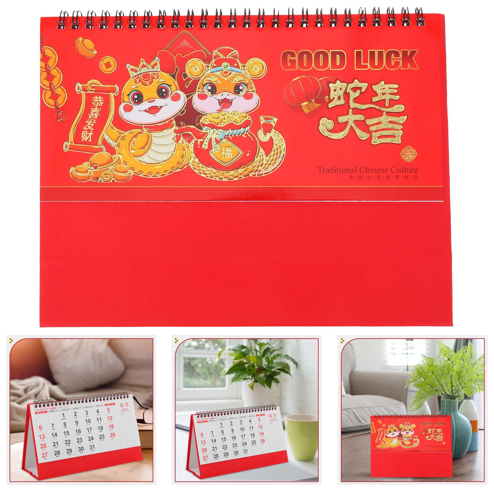 

Chinese Aesthetic Desk Calendar 2025 Year of The Snake Monthly Planner Freestanding Tabletop Decoration for Workspace Living